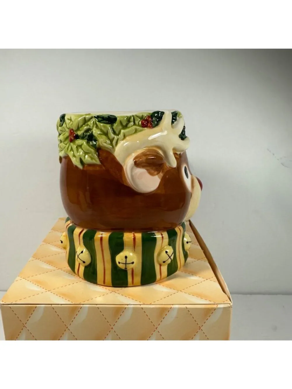 Hand-Painted Ceramic Reindeer Festive Holiday Mug By Susan Winget 14oz Christmas
